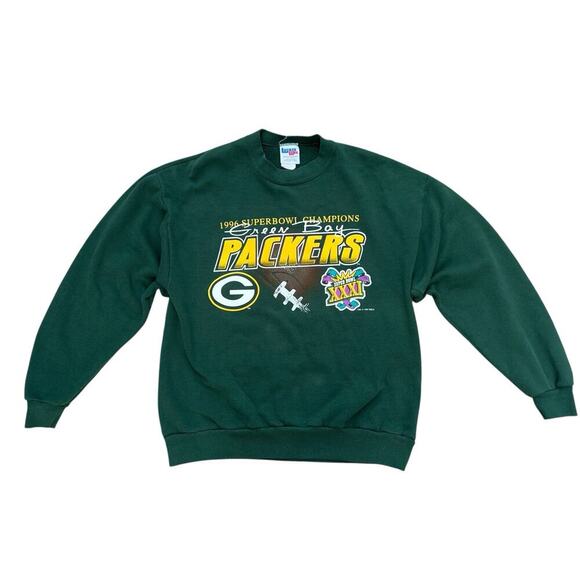 VTG Green Bay Packers Sweatshirt Crewneck Size Large 90s Super Bowl XXXI Champs - Picture 1 of 6